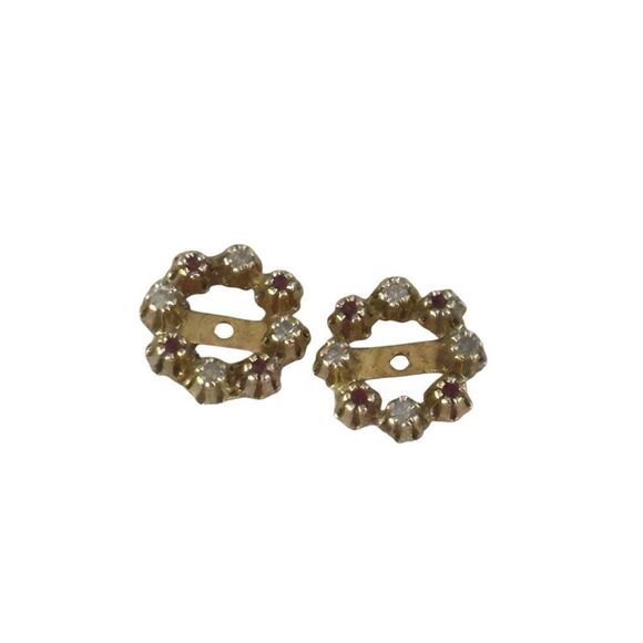 14k Gold Stud Earring Jacket 1.12 Carat Natural Ruby and Diamond - Picture 2 of 10